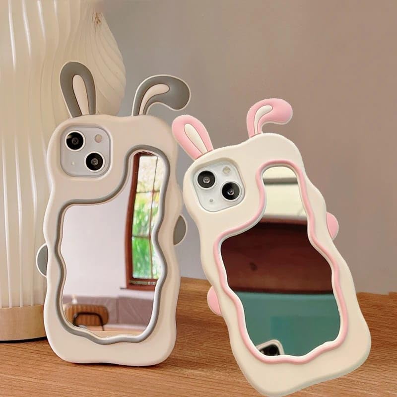 3D Bunny Cartoon Ears Rabbit Wavy Mirror Stereo Kawaii Curvy Makeup Cover
